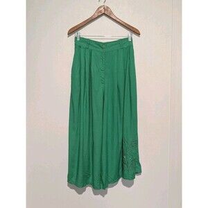 Vintage Dalin Bold Green Culottes Pants 80s Rayon High Rise  Gauchos Emb W28 M/L